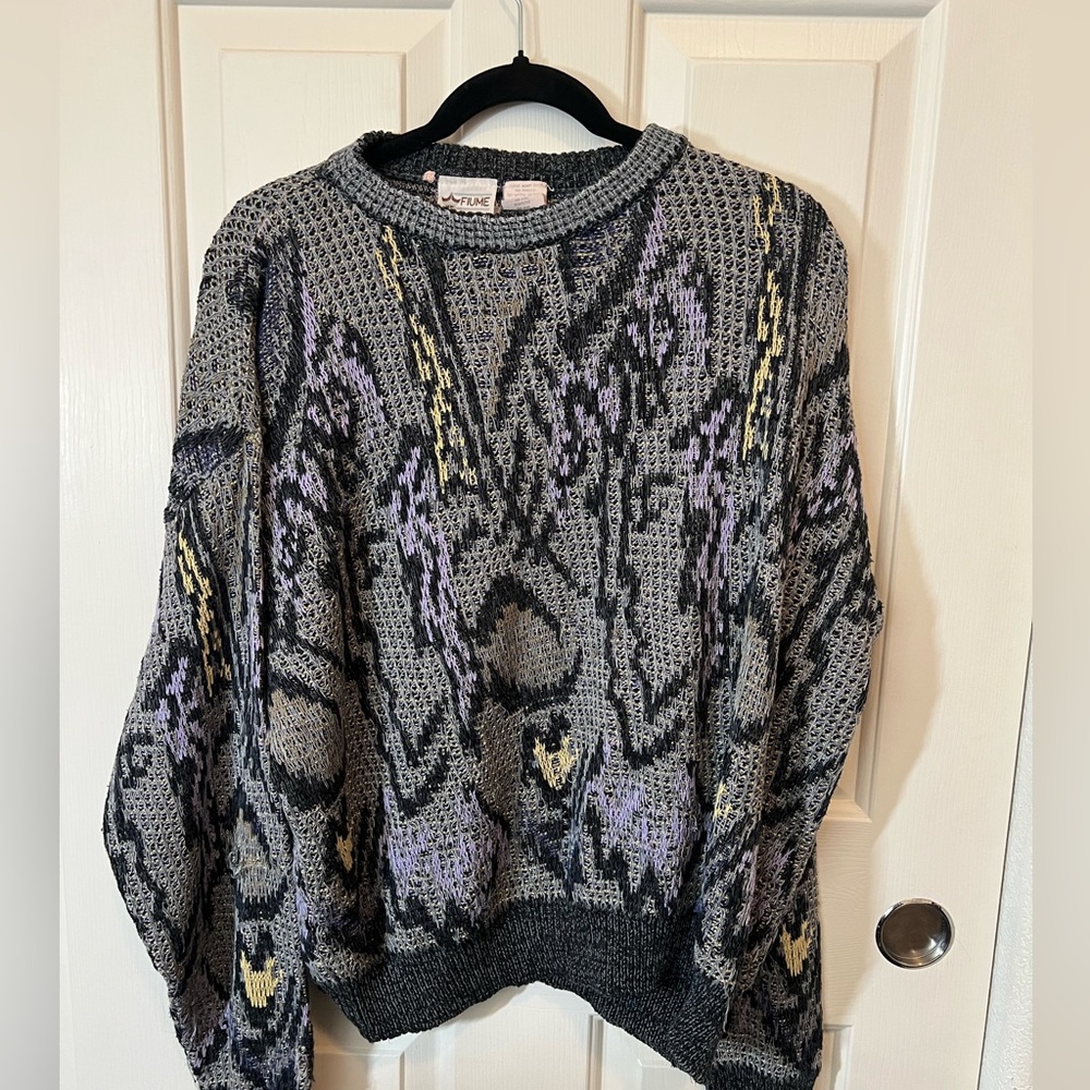 Women’s Vintage Patterned Sweater - Gray and Purple